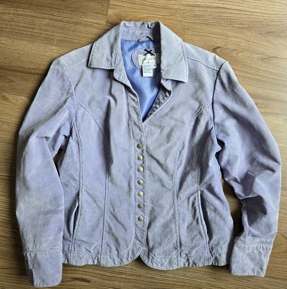 Vintage Live A Little Blue Suede Button Up Western Women’s Jacket,  sz M